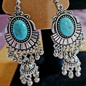 Elegant Silver and Turquoise Chandelier Earrings